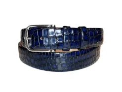 Corrente Crocodile Printed Calfskin Belt Navy