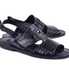 Corrente Crocodile Printed Calfskin Sandal Black