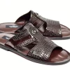 Corrente Crocodile Printed Calfskin Sandal Burgundy
