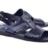 Corrente Crocodile Printed Calfskin Sandal Navy