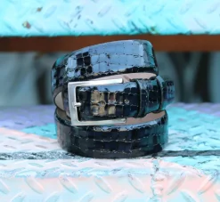 Corrente Crocodile Printed Calfskin Belt Black