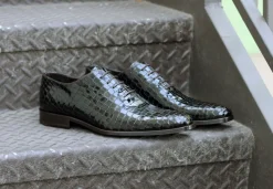Corrente Crocodile Printed Calfskin Lace-Up Oxford Dark-Brown