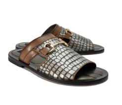 Corrente Crocodile Printed Calfskin Belt Silver