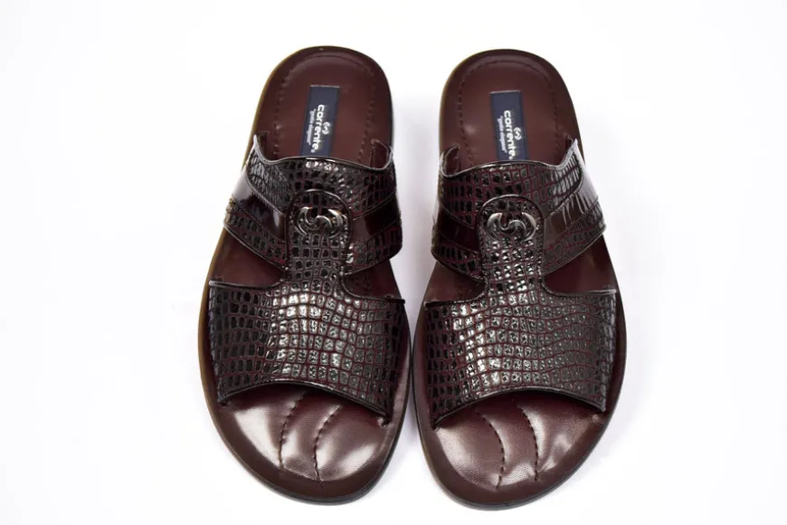 Corrente Crocodile Printed Calfskin Sandal Burgundy