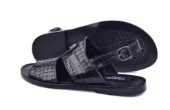 Corrente Crocodile Printed Calfskin Sandal Black