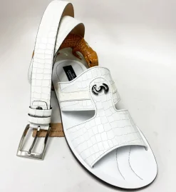 Corrente Crocodile Printed Calfskin Sandal White