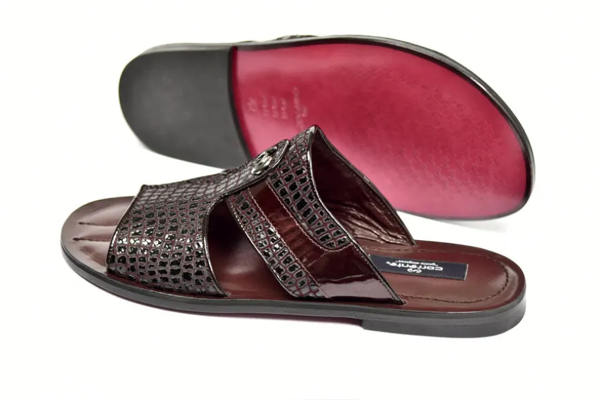 Corrente Crocodile Printed Calfskin Sandal Burgundy
