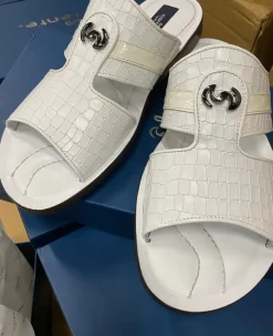 Corrente Crocodile Printed Calfskin Sandal White