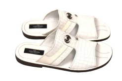 Corrente Crocodile Printed Calfskin Sandal White