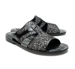 Corrente Linen & Shiny Calfskin Belt Black