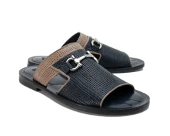 Corrente Perforated Calfskin Belt Navy
