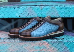 Corrente Printed Calfskin Lace-Up Oxford Taupe