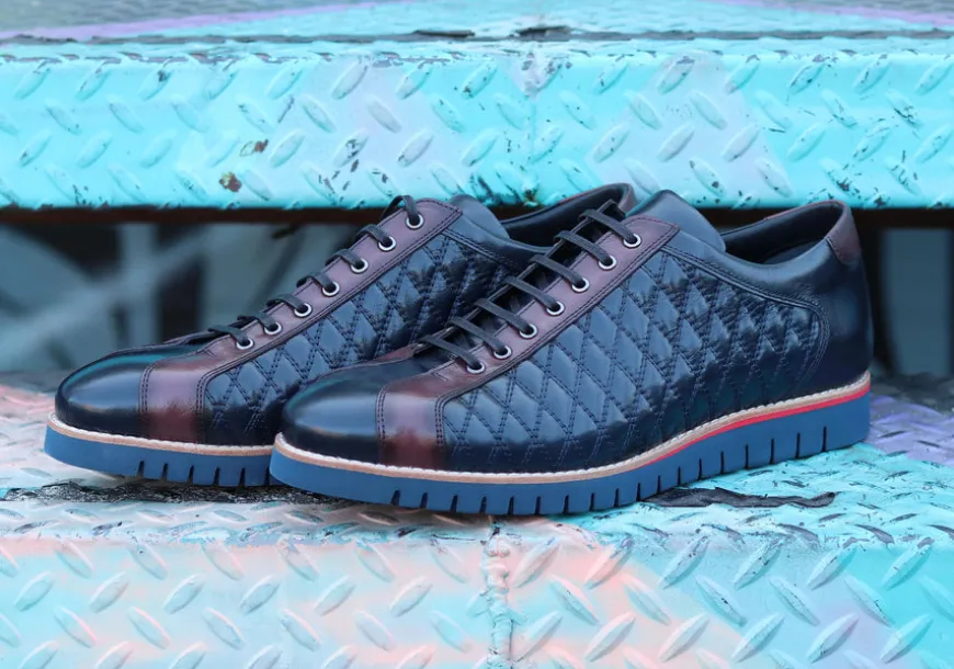 Corrente Quilted Calfskin Belt Navy