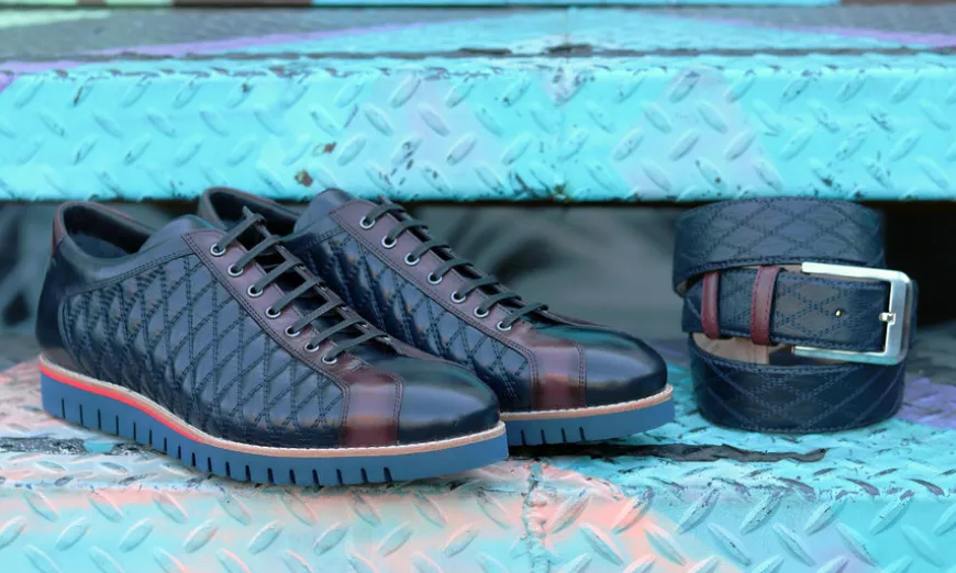 Corrente Quilted Calfskin Belt Navy