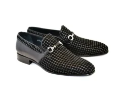Corrente Woven Calfskin & Suede Slip-On Shoe Black
