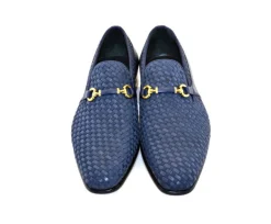 Corrente Woven Calfskin & Suede Slip-On Shoe Blue