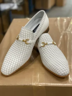 Corrente Woven Calfskin & Suede Slip-On Shoe White