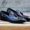 Crocodile Embossed Calfskin Slip-On Loafer Black