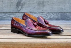 Crocodile Embossed Calfskin Slip-On Loafer Burgundy