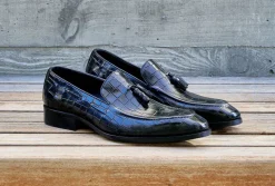 Crocodile Embossed Calfskin Slip-On Loafer Black
