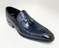 Crocodile Embossed Calfskin Slip-On Loafer Navy