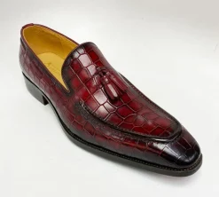 Crocodile Embossed Calfskin Slip-On Loafer Burgundy
