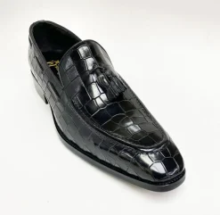 Crocodile Embossed Calfskin Slip-On Loafer Black