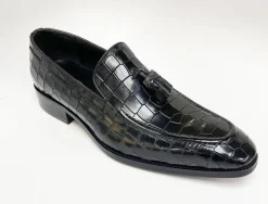 Crocodile Embossed Calfskin Slip-On Loafer Black