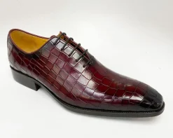 Crocodile Embossed Calfskin Lace-Up Oxford Burgundy