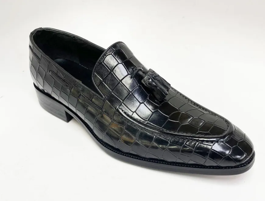 Crocodile Embossed Calfskin Slip-On Loafer Black