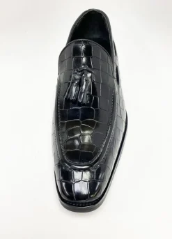 Crocodile Embossed Calfskin Slip-On Loafer Black