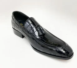 Crocodile Embossed Calfskin Slip-On Loafer Black