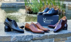 Crocodile Embossed Calfskin Lace-Up Oxford Burgundy