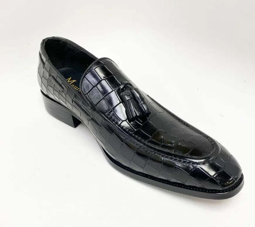 Crocodile Embossed Calfskin Slip-On Loafer Black