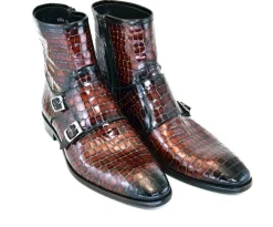 Crocodile Printed Calfskin Slip-On Boot Brown