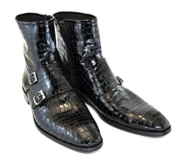 Crocodile Printed Calfskin Slip-On Boot Black