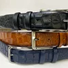 Crocodile Printed Leather Belt Navy