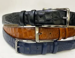 Crocodile Printed Leather Belt Black