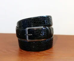 Crocodile Printed Leather Belt Black