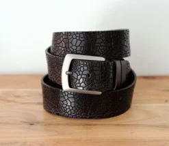 Crocodile Printed Leather Belt Brown