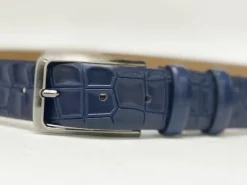 Crocodile Printed Leather Belt Navy