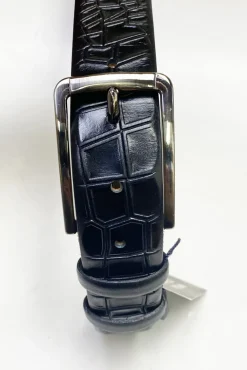 Crocodile Printed Leather Belt Black