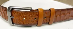 Crocodile Printed Leather Belt Cognac
