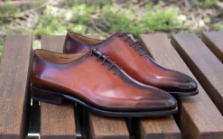 Derrick Burnished Calfskin Lace-Up Oxford Camel
