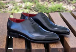 Derrick Burnished Calfskin Lace-Up Oxford Black