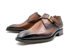 Edward Sr. Burnished Calfskin Monkstrap Shoe Tobacco