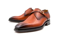 Edward Sr. Burnished Calfskin Monkstrap Shoe Camel