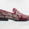 Embroidered Velvet Slip-On Loafer Ruby