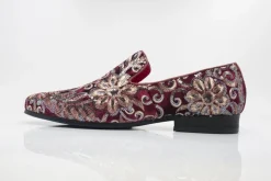 Embroidered Velvet Slip-On Loafer Ruby