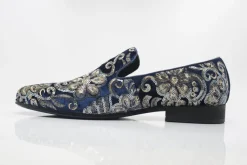 Embroidered Velvet Slip-On Loafer Sapphire